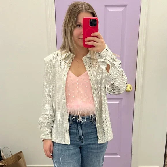 Silver Sequin Shirt Jacket - Picture 3 of 3